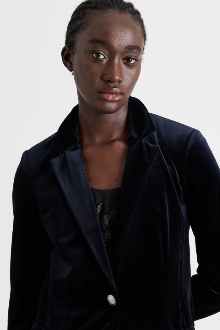 Velvet Jersey Blazer - BLUE - Intrend - 3