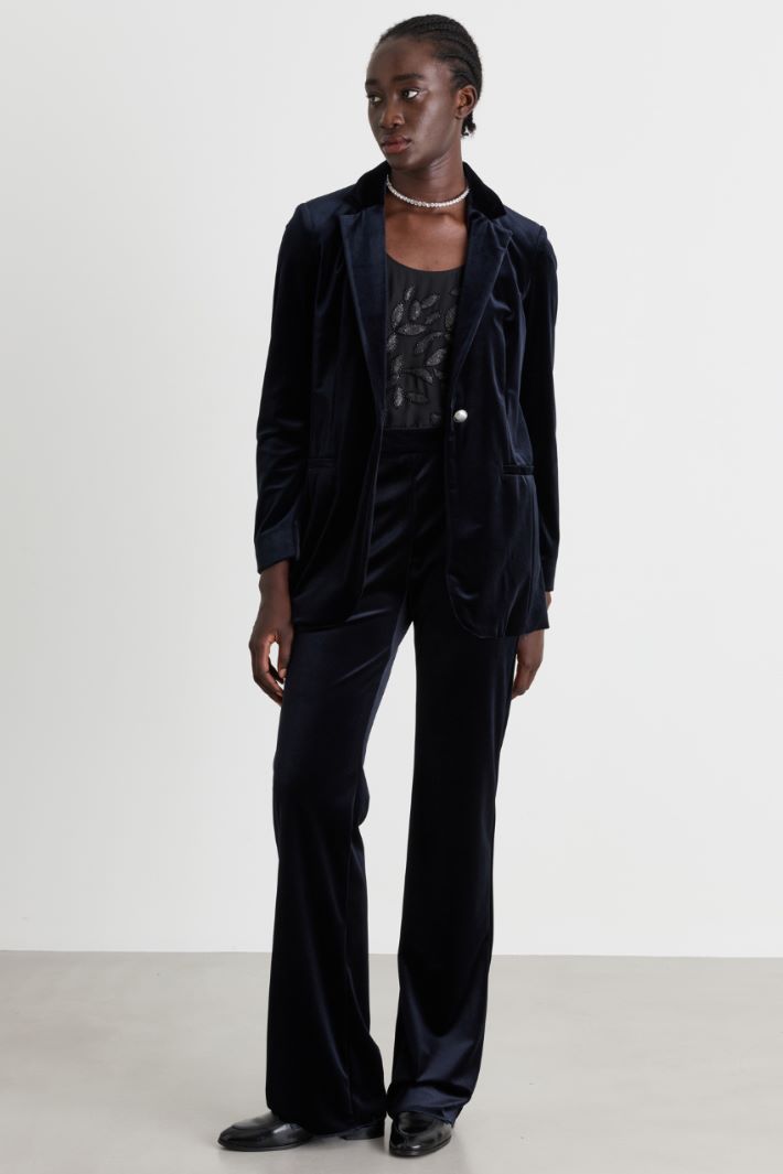 Velvet Jersey Blazer - BLUE - Intrend
