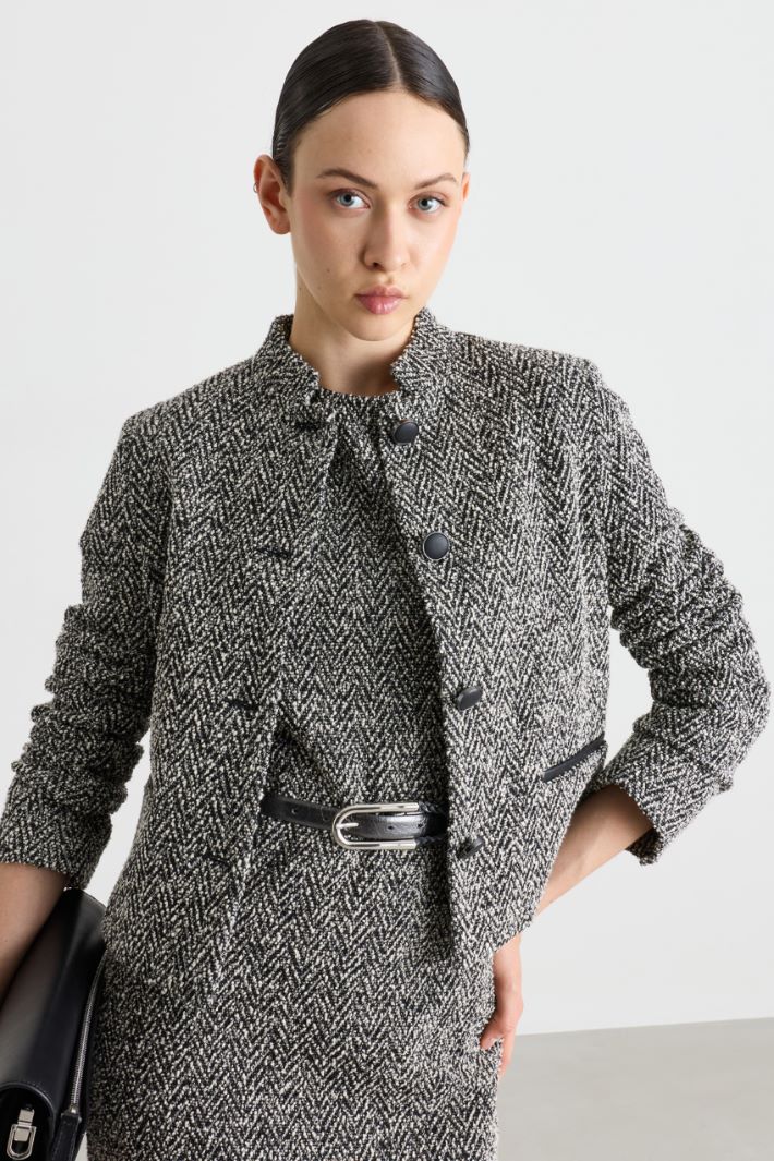 Giacca crop in jersey bouclé - NERO BIANCO - Intrend - 2