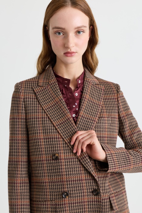 Blazer doppiopetto in lana e cotone Principe di Galles