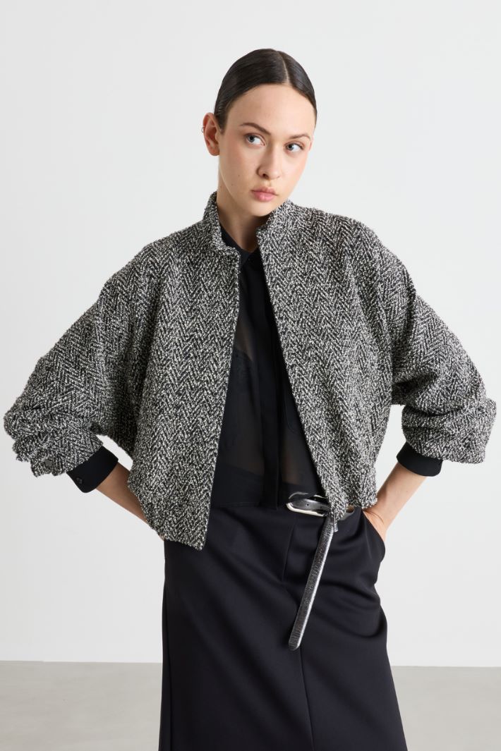 Bomber in jersey bouclé - BIANCO NERO - Intrend - 2