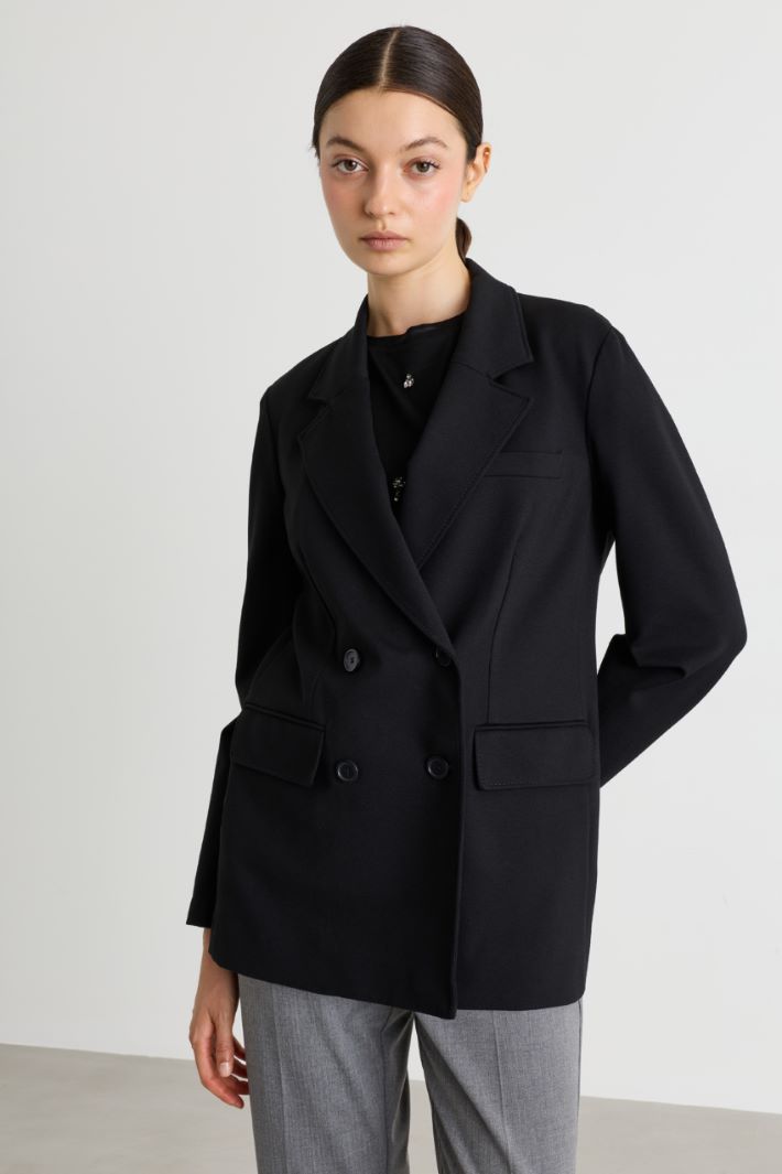 Double-breasted blazer in jersey - BLACK - Intrend - 2