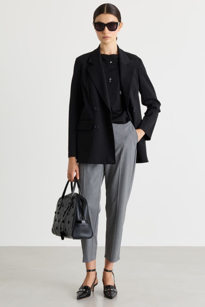 Double-breasted blazer in jersey - BLACK - Intrend