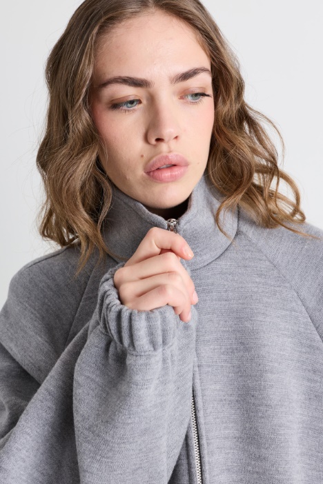 Felpa in doppio jersey di lana e cotone con zip