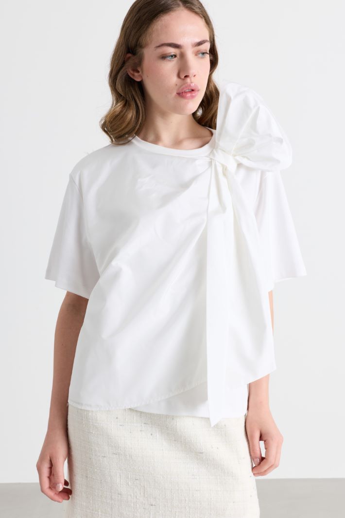 Top in jersey con maxi fiocco - BIANCO - Intrend - 2