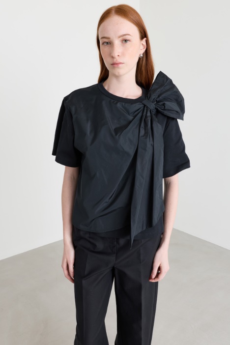 Jersey top with oversized bow - Intrend