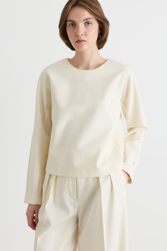 Blusa in gabardina e jersey - BIANCO - Intrend - 2