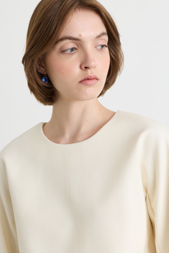 Blusa in gabardina e jersey - BIANCO - Intrend - 3