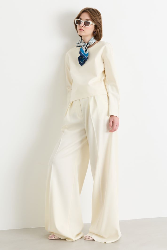Blusa in gabardina e jersey - BIANCO - Intrend