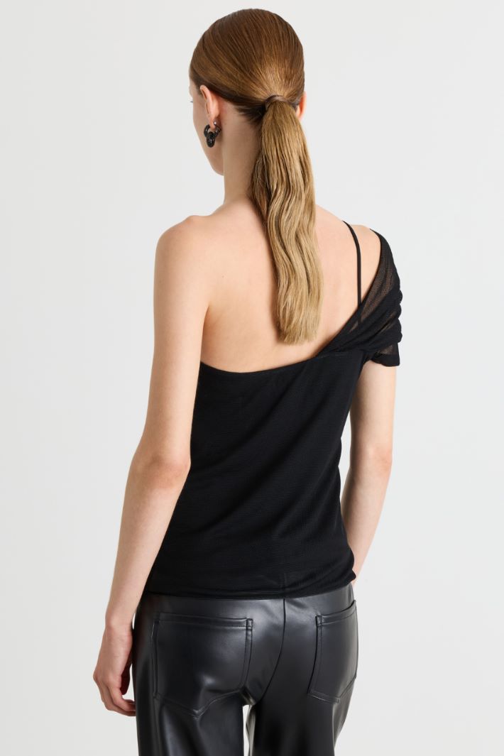 One-shoulder mesh top - BLACK - Intrend - 4