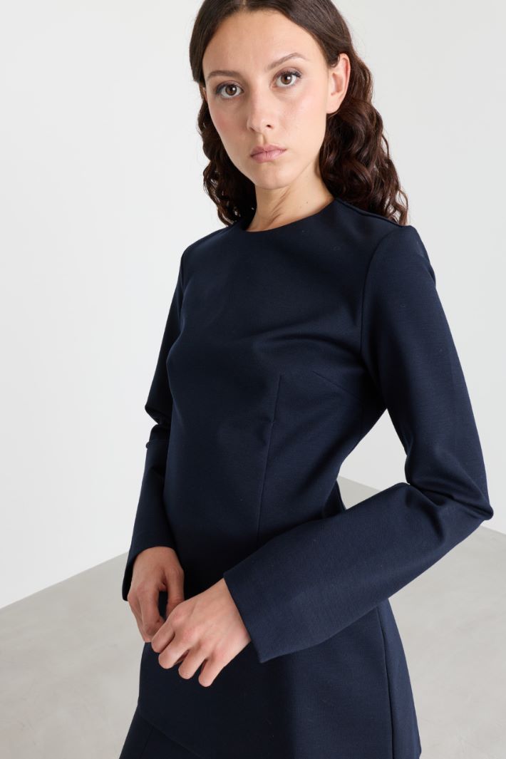 Top aderente in gabardina e jersey - BLU - Intrend - 3