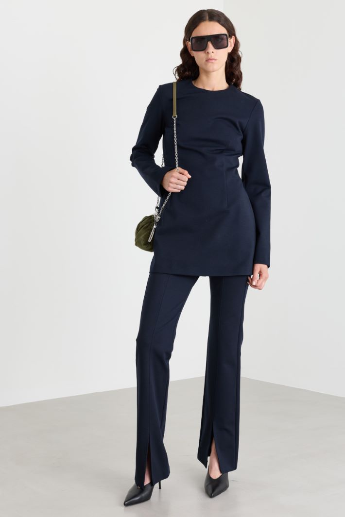 Top aderente in gabardina e jersey - BLU - Intrend