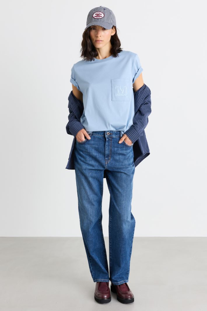 T-shirt con taschino ricamato - AZZURRO - Intrend