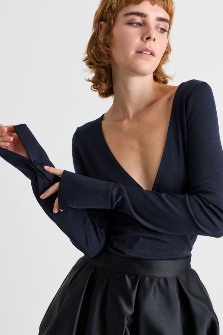 Body in jersey drappeggiato - BLU - Intrend - 3