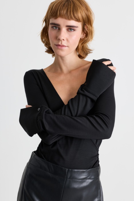 Body in jersey di lana drappeggiato