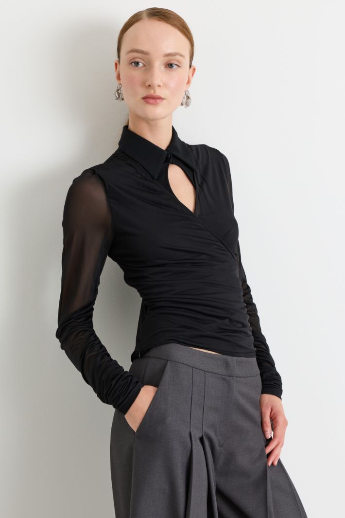 Blusa in jersey e tulle - NERO - Intrend - 2