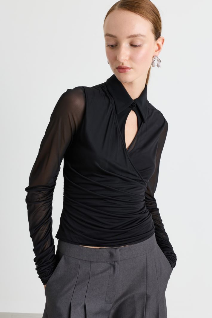 Blusa in jersey e tulle - NERO - Intrend - 3
