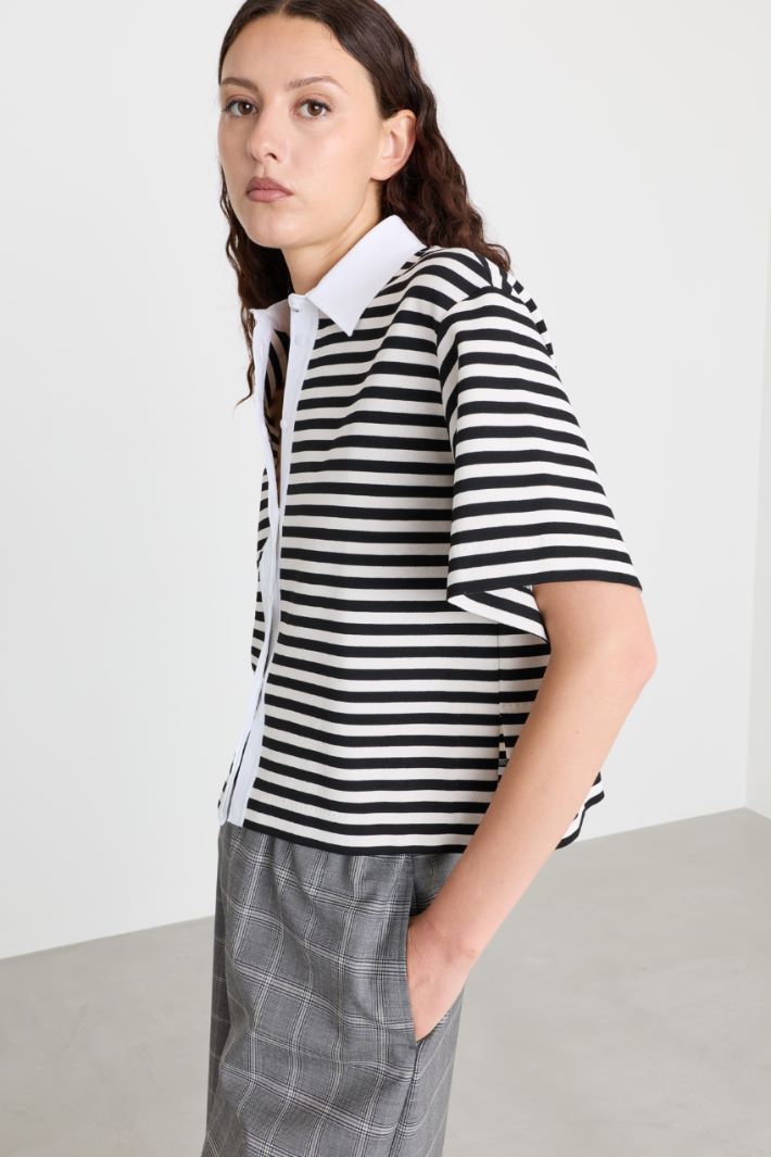 Polo in jersey a righe - BIANCO NERO - Intrend - 2
