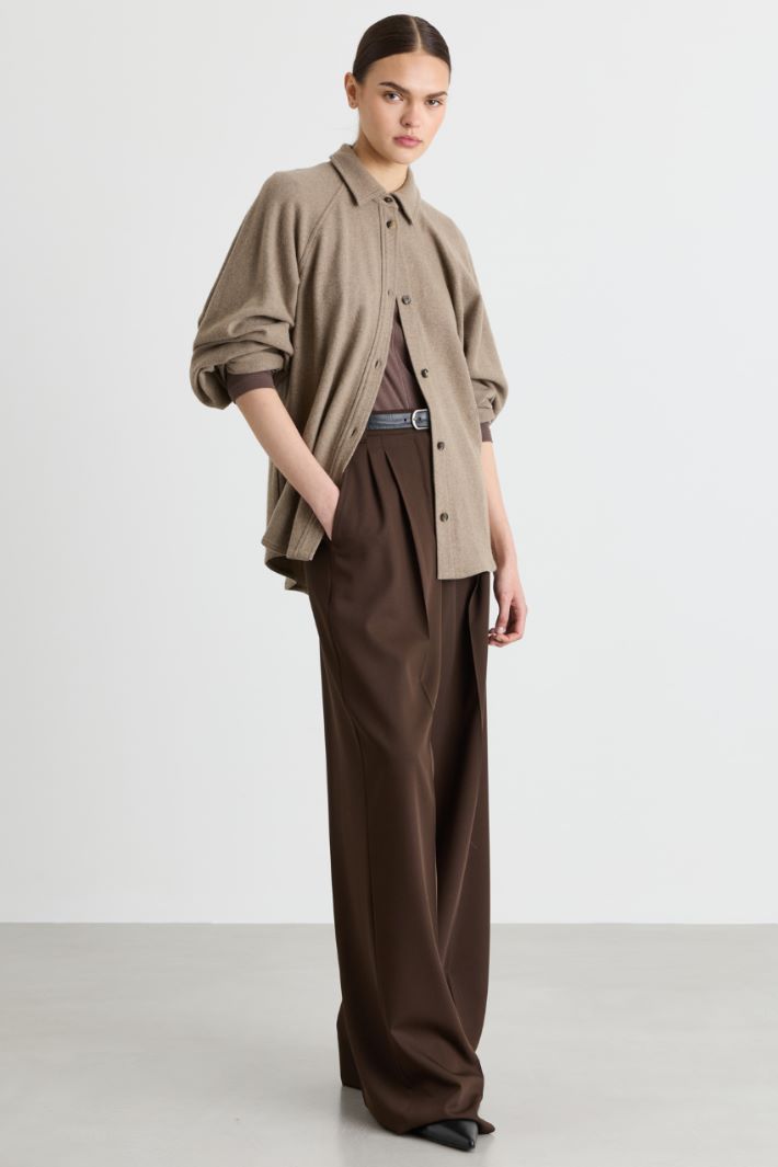 Camicia oversize in flanella - BEIGE - Intrend