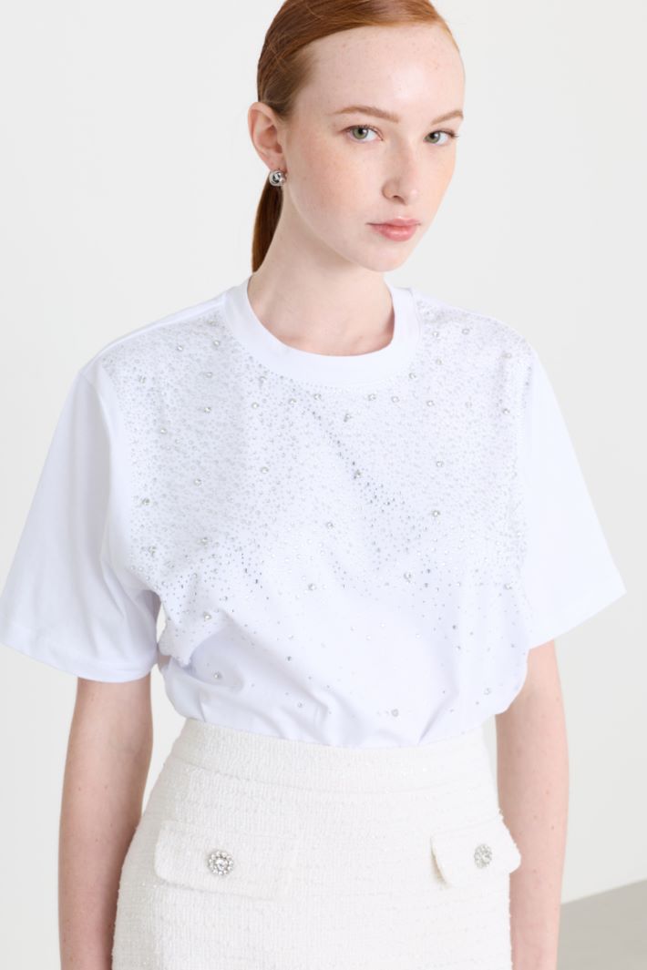 T-shirt con strass - BIANCO - Intrend - 3