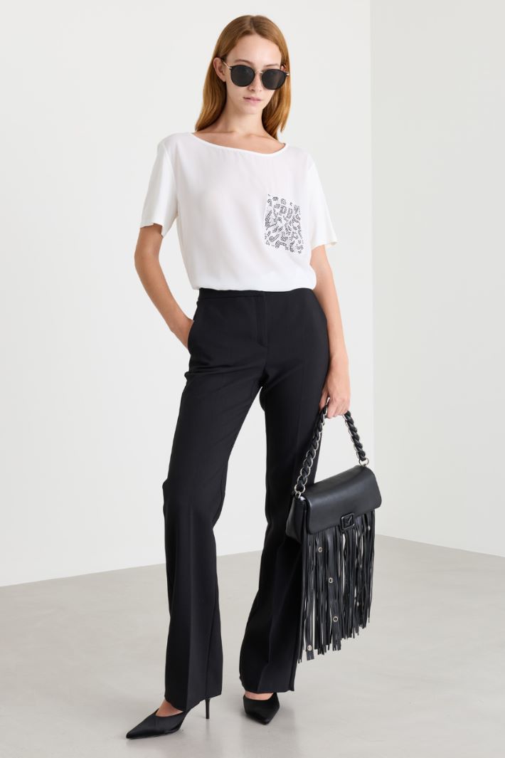 Jersey T-shirt with pocket - WHITE - Intrend