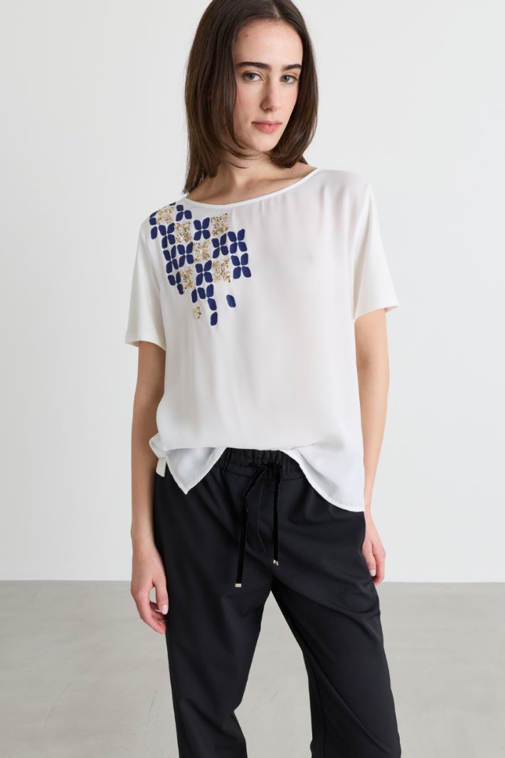 T-shirt in jersey con tasca - BIANCO BLU - Intrend - 2