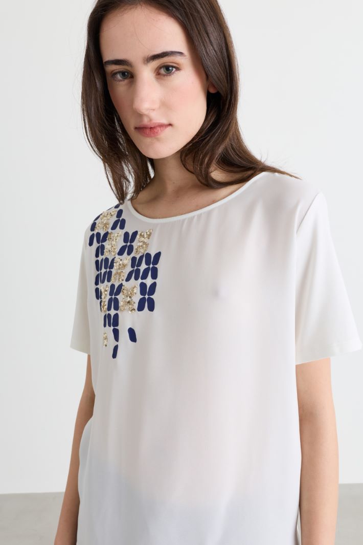 T-shirt in jersey con tasca - BIANCO BLU - Intrend - 3