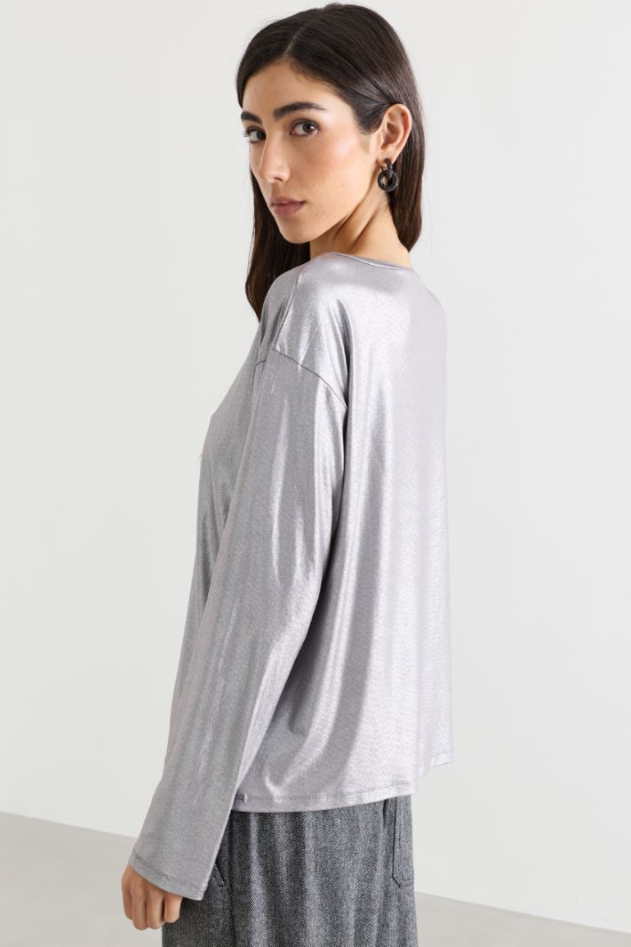 T-shirt in jersey laminato - ARGENTO - Intrend - 4