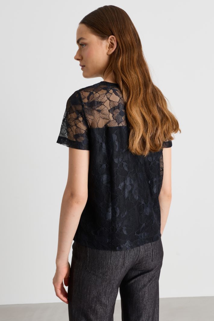 T-shirt con carré in pizzo - NERO - Intrend - 4