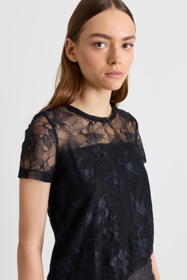 T-shirt con carré in pizzo - NERO - Intrend - 3