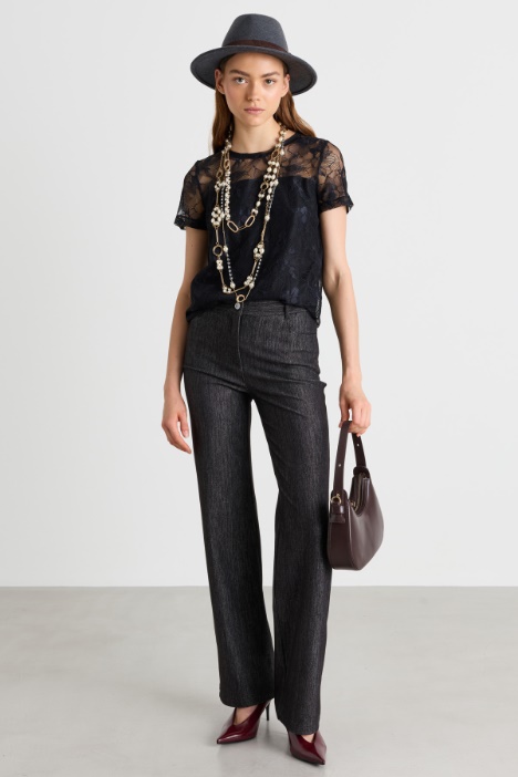 T-shirt con carré in pizzo - Intrend