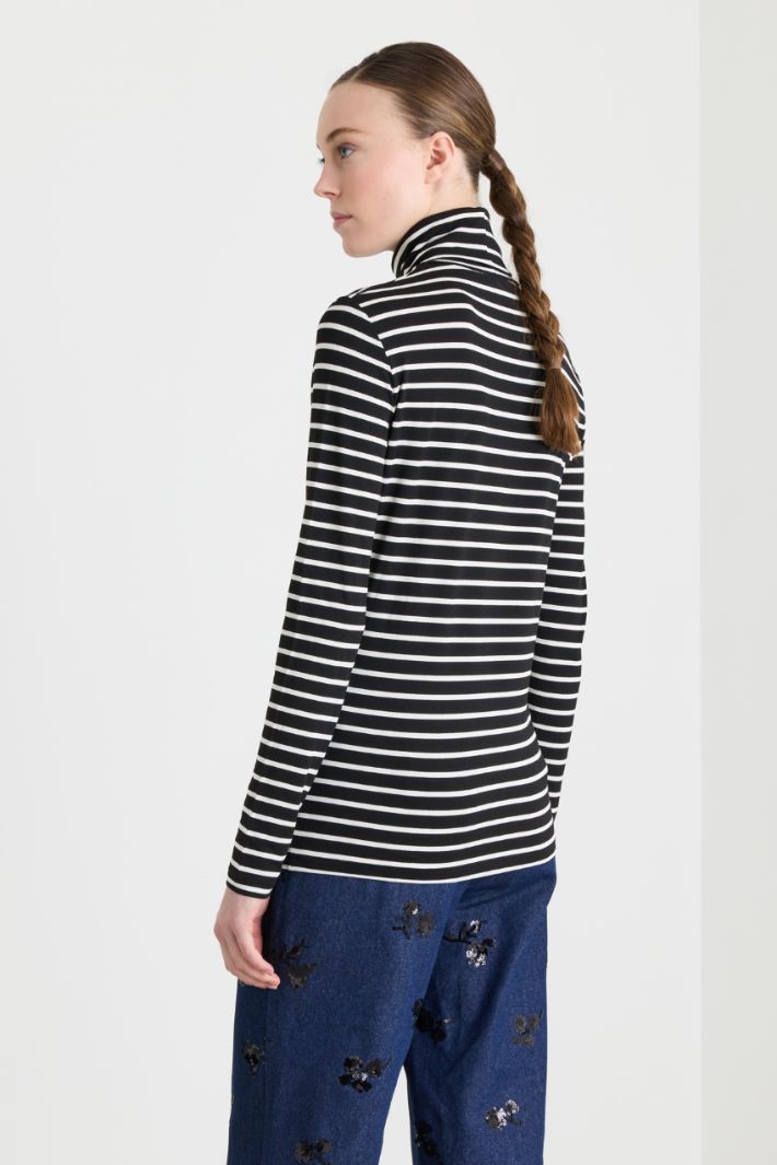 Stretch-Jersey Roll Neck - BLACK WHITE - Intrend - 4