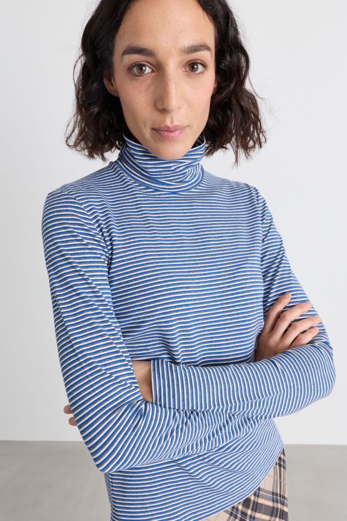 Dolcevita in jersey stretch - BLU GRIGIO BIANCO - Intrend - 3