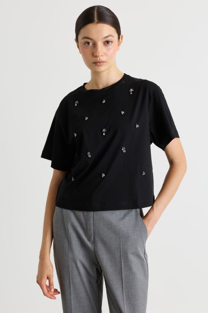 Embellished T-shirt - BLACK - Intrend - 2