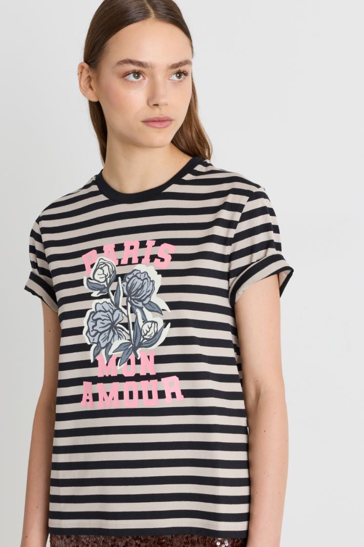 T-shirt con stampa - BEIGE NERO - Intrend - 3