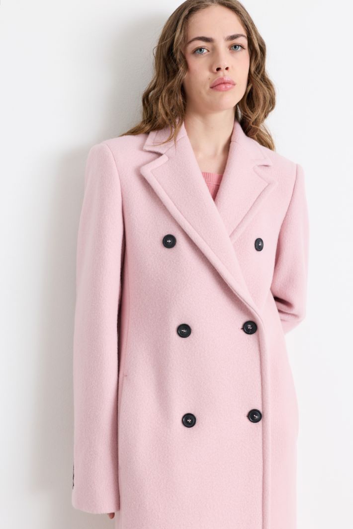 Double-Breasted Double-Faced Coat - PINK - Intrend - 3