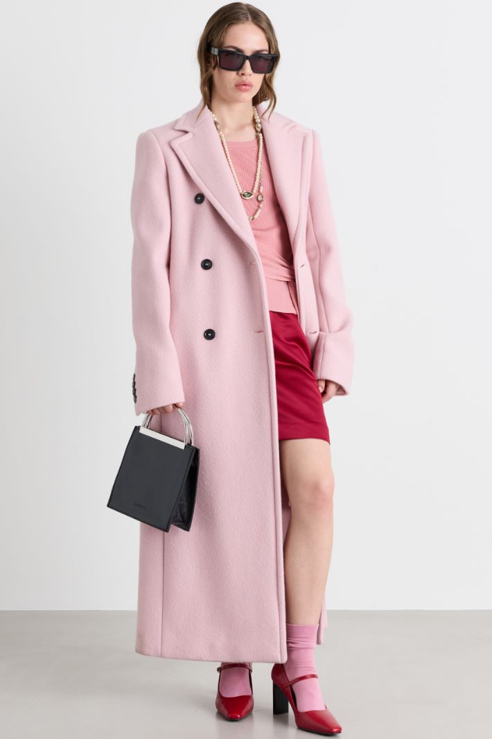 Double-Breasted Double-Faced Coat - PINK - Intrend