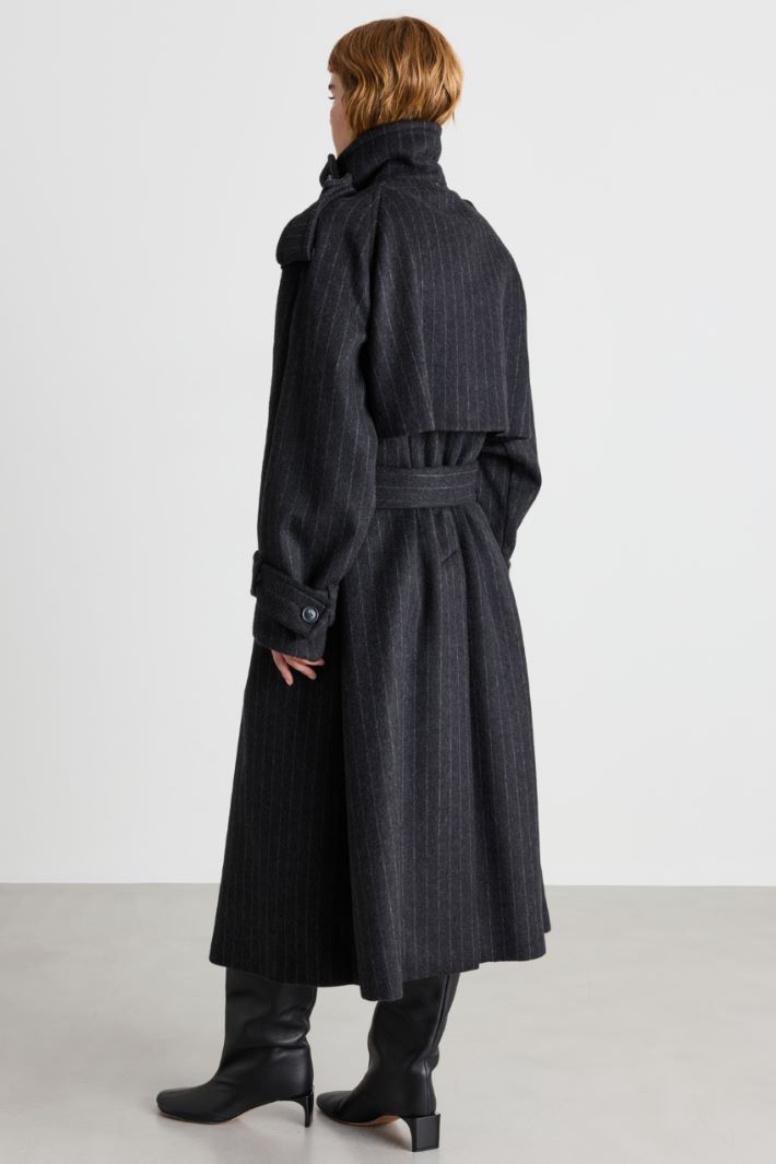 Pinstriped double-faced wool trench coat - GREY - Intrend - 4