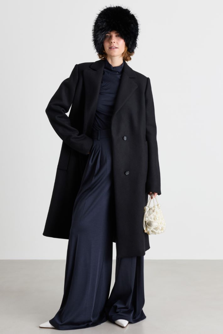 Cappotto doppiopetto con bottoni nascosti - NERO - Intrend