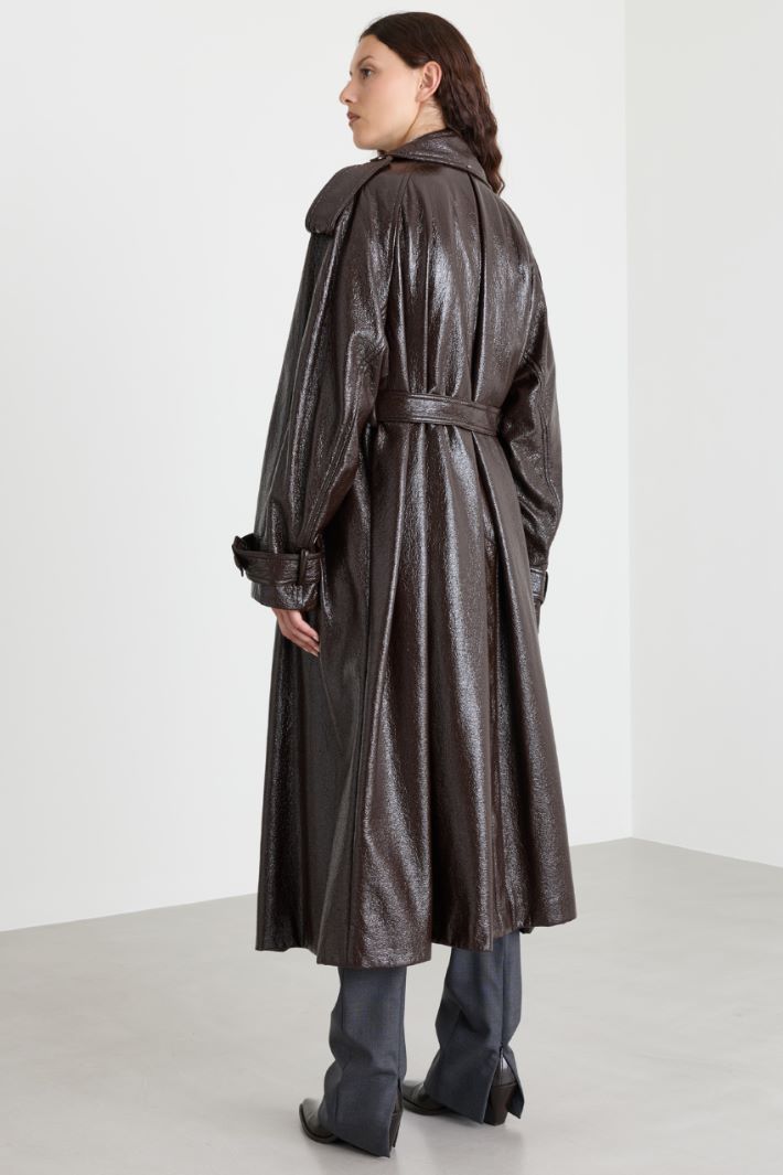 Trench lungo effetto vernice - MARRONE - Intrend - 4