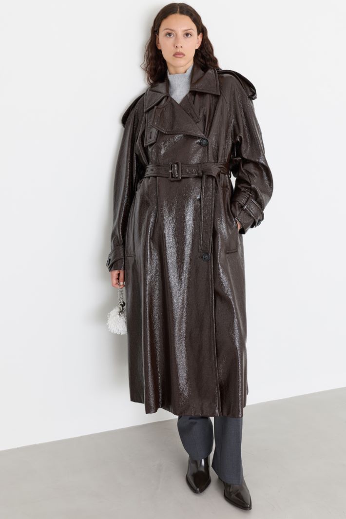 Trench lungo effetto vernice - MARRONE - Intrend - 2