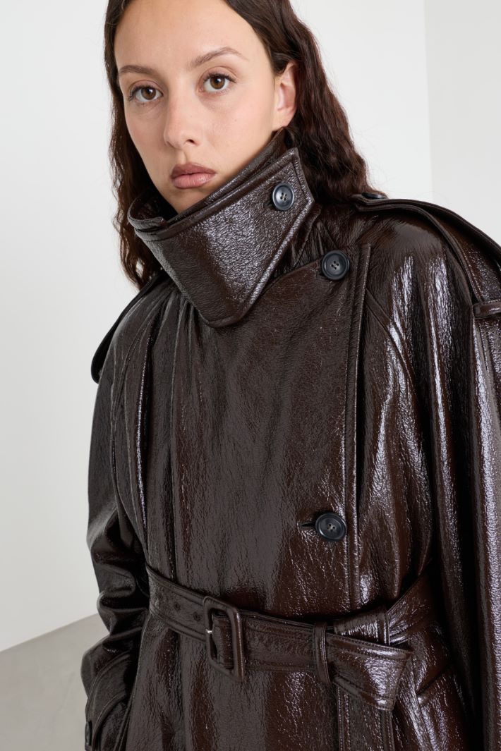 Trench lungo effetto vernice - MARRONE - Intrend - 3