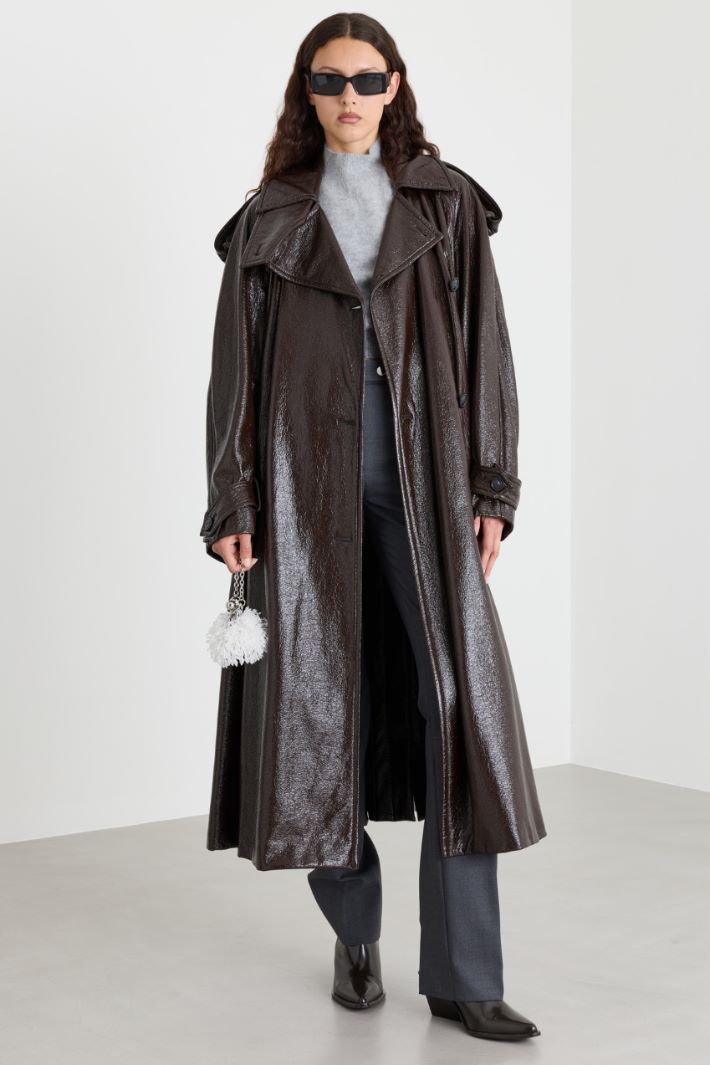 Trench lungo effetto vernice - MARRONE - Intrend