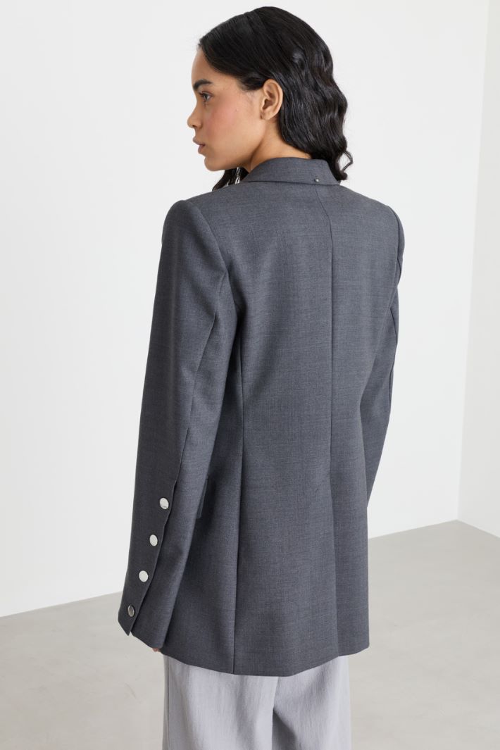 Blazer en toile de laine stretch - GRIS - Intrend - 4
