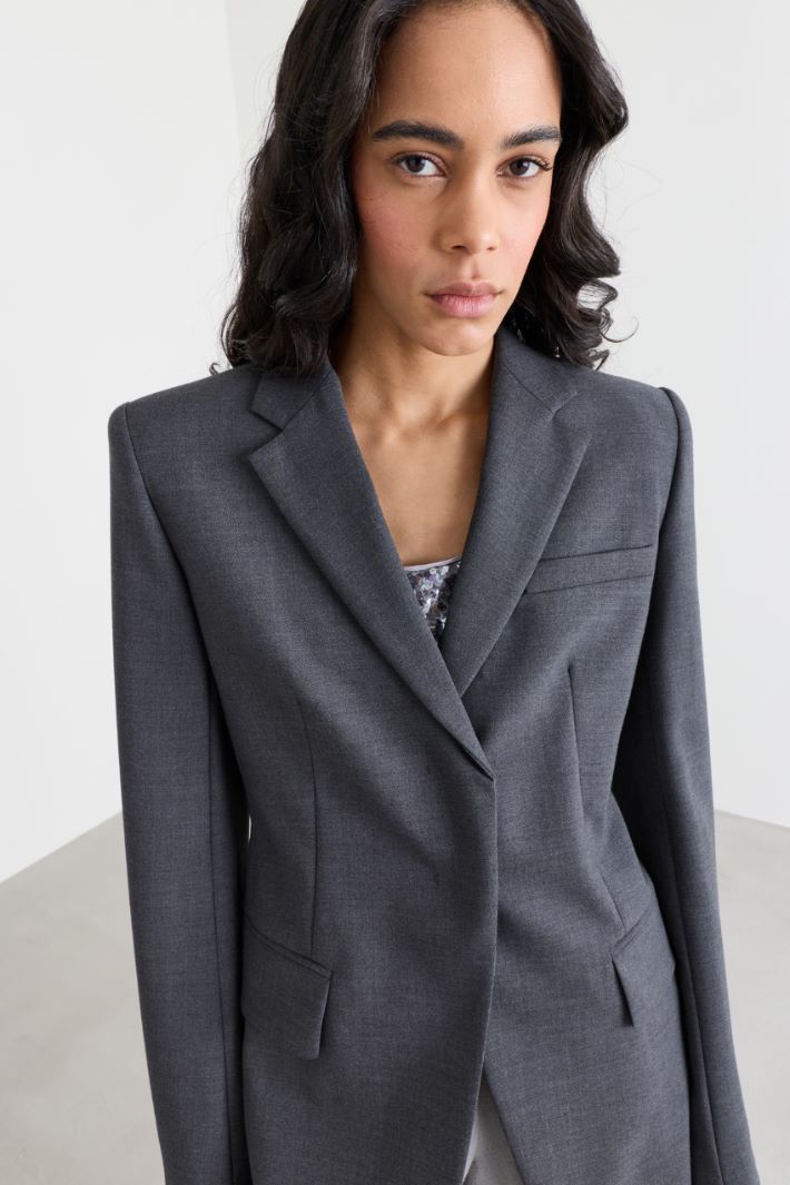 Blazer en toile de laine stretch - GRIS - Intrend - 3