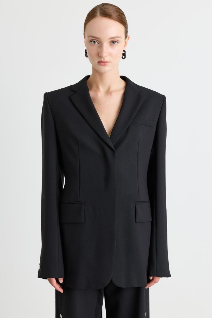Stretch wool canvas blazer - BLACK - Intrend - 2