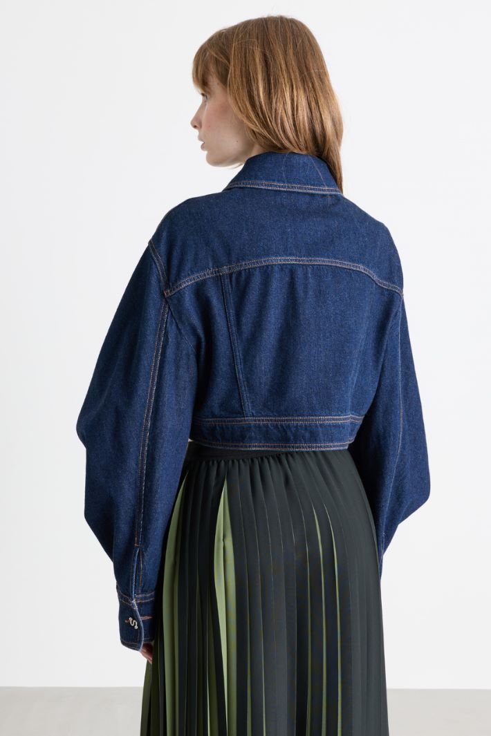Cropped boxy denim jacket - BLUE - Intrend - 4