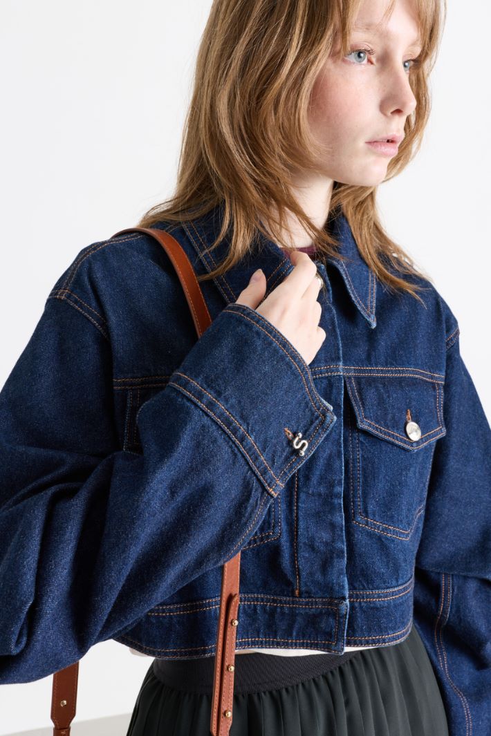 Cropped boxy denim jacket - BLUE - Intrend - 3