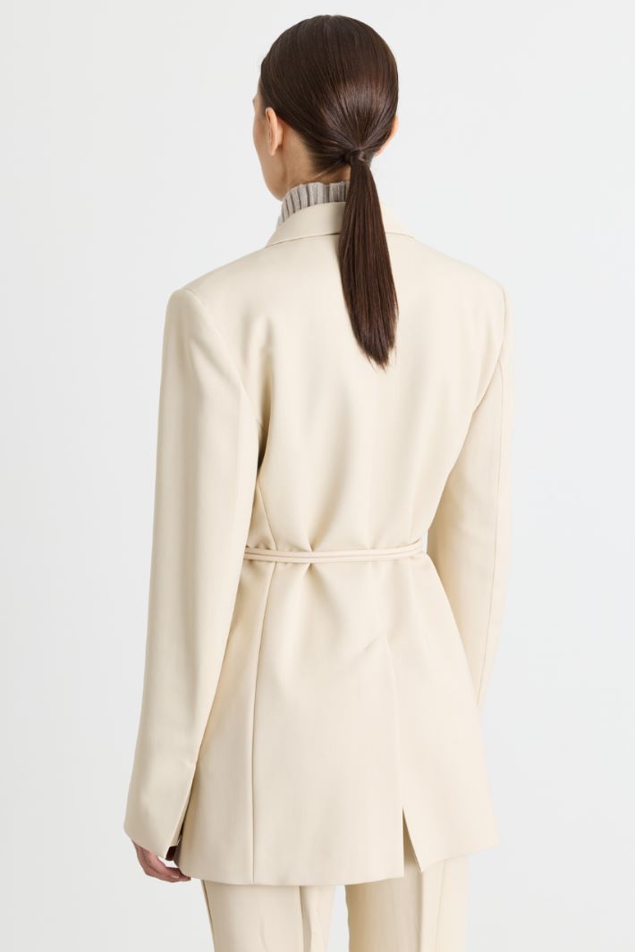 Belted Canvas Blazer - WHITE - Intrend - 4