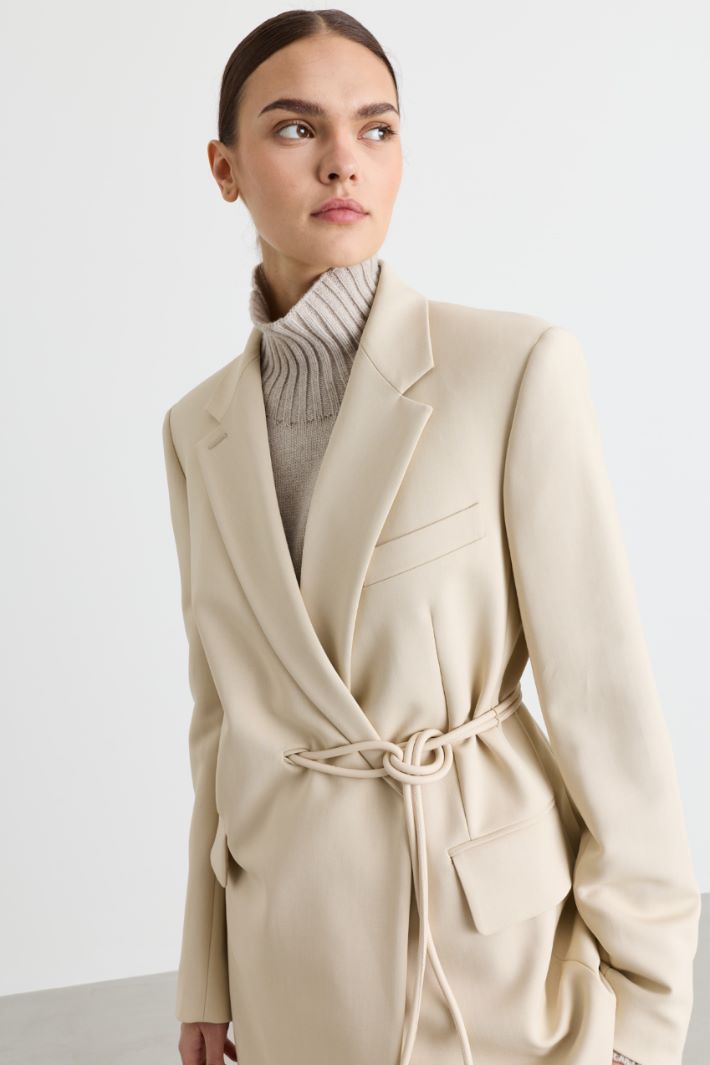 Belted Canvas Blazer - WHITE - Intrend - 3